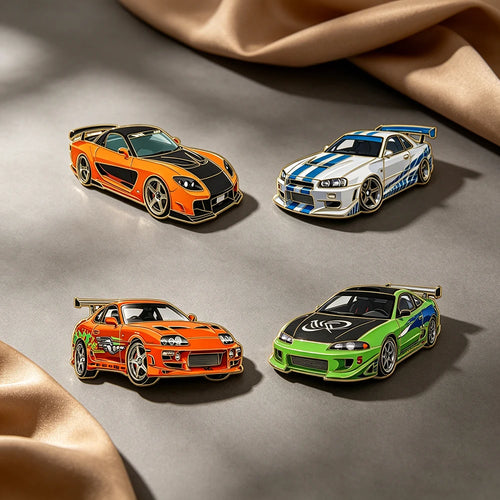 4pcs The Fast and the Furious car Enamel Pin Brooch For Coat mans Brooches Fashion Lapel Badges Jewelry Gift for Friends