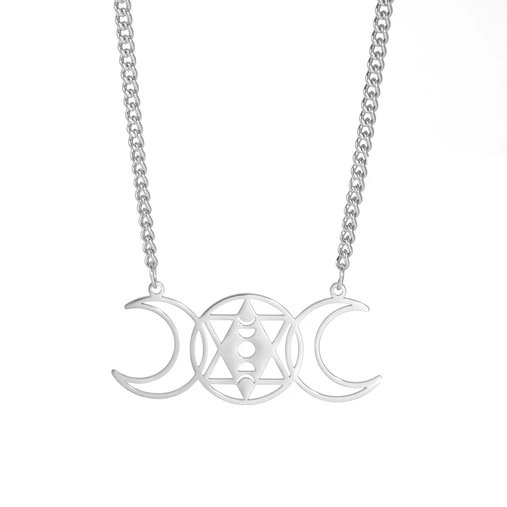Minimalist Star of David Pendant Necklace Stainless Steel Hollow Moon Tree of Life Lion Religious Jewish Jewelry for Women Men
