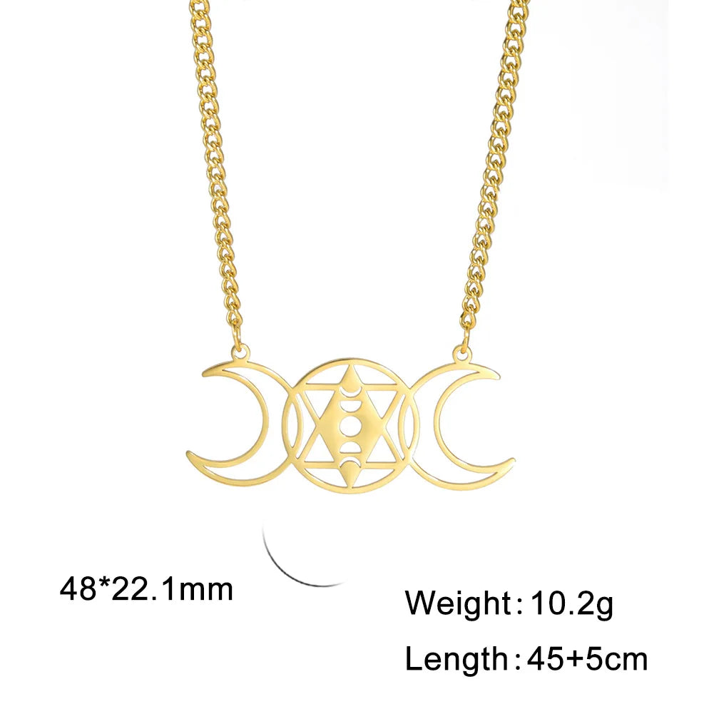 Minimalist Star of David Pendant Necklace Stainless Steel Hollow Moon Tree of Life Lion Religious Jewish Jewelry for Women Men