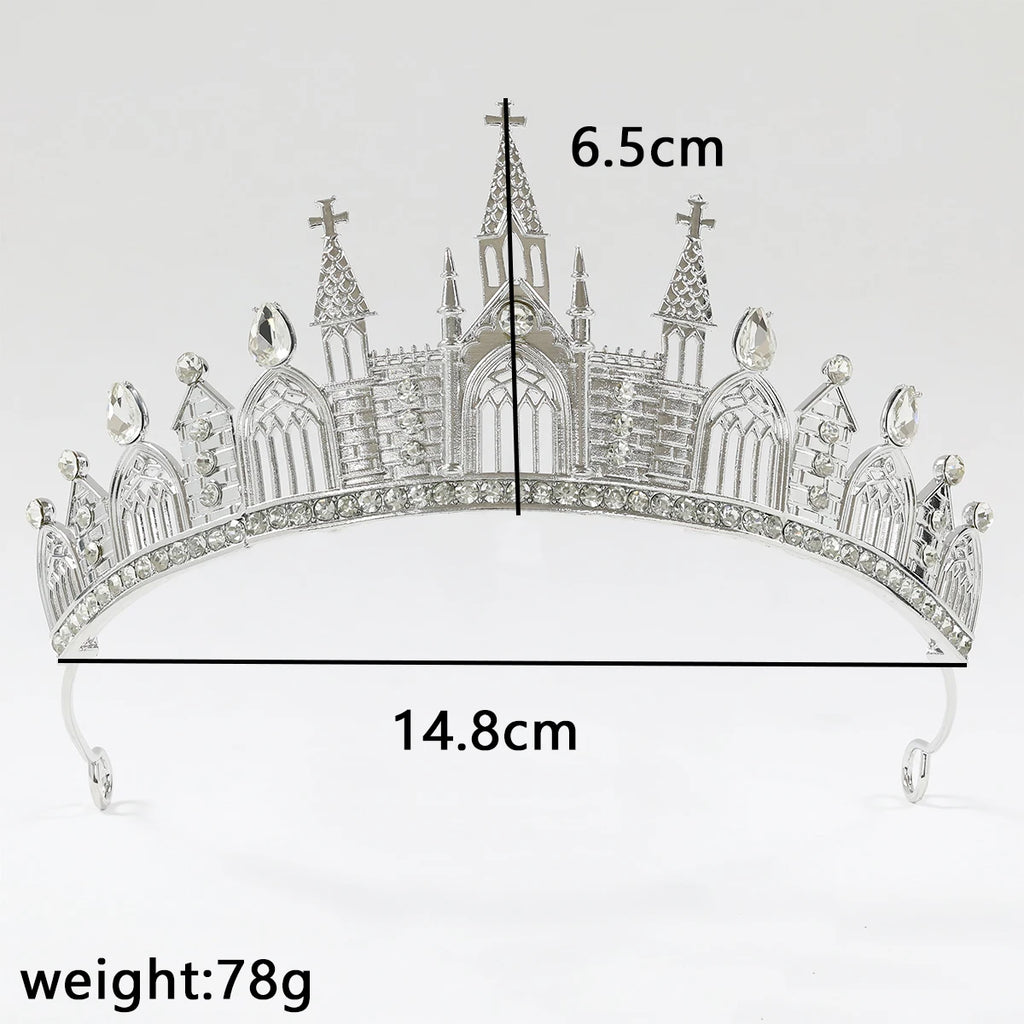 Wednesday's Theme Gothic Niche Vintage Crown - Alloy Crown with Rhinestones - Dark Headpiece Accessory
